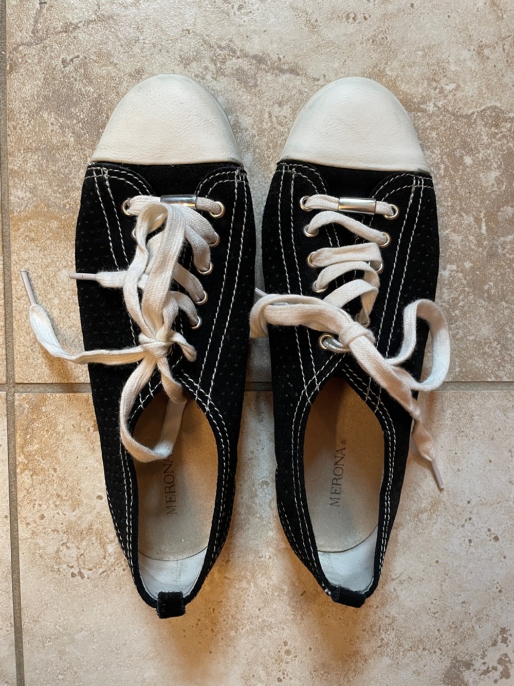 Merona Black and White Low-Top Lace-Up Leather Sneakers